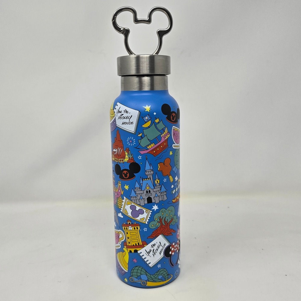Disney Parks Mickey Mouse Icon Carabiner‎ Stainless Steel Water Bottle Blue 19oz